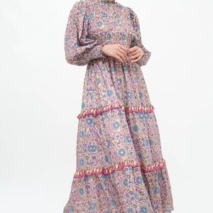 Oliphant Smocked Maxi 3/4 Sleeve- Corum Blue